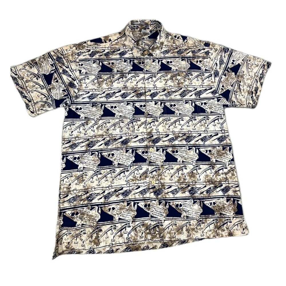 Rum Reggae Hawaiian Shirt Mens XL Blue White Batik Print Short Sleeve Button-Up